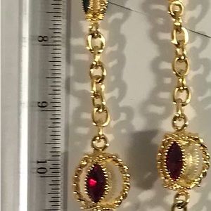 Gold Tone Necklace with Green, Red, & Blue Stones